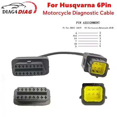 For Husqvarna 6Pin OBD Motorcycle Diagnostic Cable For Husqvarna 6Pin To OBD2 16 Pin Cable Connector