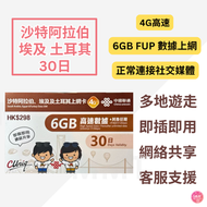 中國聯通 - 沙特阿拉伯/ 埃及/ 土耳其 【30日 6GB FUP】4G極高速 無限數據卡 上網卡 電話卡 旅行電話咭 Data Sim咭