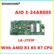 NEW For Lenovo ideacentre AIO 3-24ARE05 Laptop Motherboard LA-J751P Mainboard With R3 R5 R7 CPU 5B20