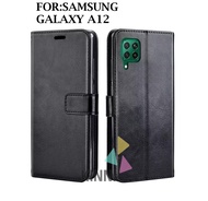 Leather Flip Cover SAMSUNG GALAXY A12 - Wallet Case Kulit - Casing Dompet Case Wallet Leather Flip Case SAMSUNG GALAXY A12 Casing Hp Leather Dompet Kulit FLIP COVER WALLET