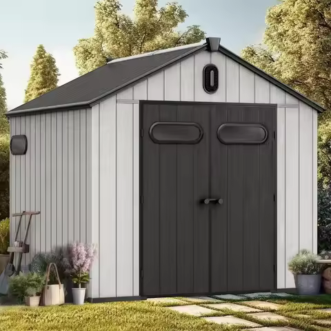 Hot sales8x8ft Outdoor Resin Storage Shed with Floor, 427 cuft Waterproof Garden Shed with Lockable 