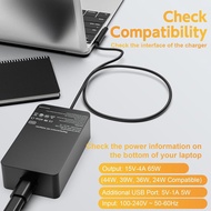 Surface Pro Charger 65W, Surface Charger Compatible with Microsoft Surface Pro 11, 10, 9, 8, 7+, 7, 