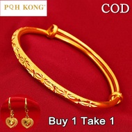 PQH KONG Jewellery Bangle + Adjustable Open Ring Gold 916 Original Malaysia Bracelet for Women Fasion Jewellery Bangle Gift Gelang Tangan Perempuan Viral Murah Rantai Tangan Emas 916 Original Happiness Bracelet Gold Round Belly Bracelet Lucky Charm