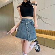 กระโปรงยีนส์ มีซับกางเกงขาสั้น S-XL กระโปรงทรงเอแต่งปลายรุ่ย ผ้ายีนส์แท้ กระโปรงสำหรับสาวๆ 🌟จัดส่งใน