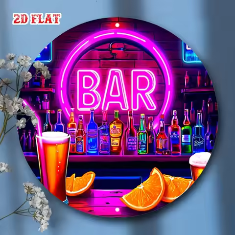 2D Flat 1pc bar Aluminum Metal Tin Sign, Roostertails Round Aluminum Sign, neon sign Round Aluminum 