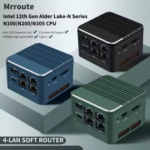 Portable Mini PC N100/i3-N305 4-LAN Dual Display HDMI/Type-C Desktop Computer,DDR5/M.2 NVMe SSD Pock