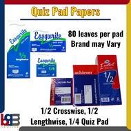 Quiz Pads 5 pieces per order- 1/4, Crosswise and Lengthwise