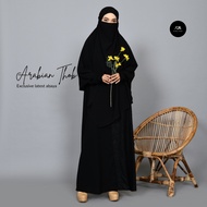 Atqia_Mart - Abaya Set Hajj & Umrah Jet Black - Premium Jumbo Saudi Syari Hijab Set - French Khimar 