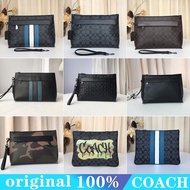 Coach men's fashion clutch bag full leather sling bag striped color matching handbag 32162 28614 29127 29508