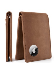 Retro Minimalist Men's AirTag Wallet RFID Wallet Multi Card Holder for Apple AirTag