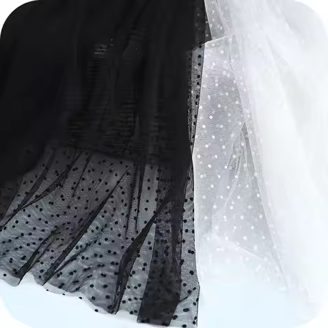 3meters White Black Soft Mesh Fabric Flocking Polka Dots Net Fabric for Dress Tutu Wedding Backdrop 