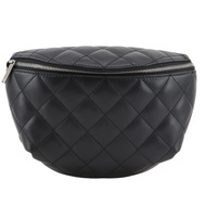 香奈兒 Matelasse 腰包，制服款，羊皮，黑色，拉鍊封口，女士 [二手]