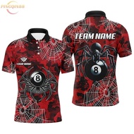 Red Camo Billiard Spider Cobweb Custom Men Polo & Quarter-Zip Shirts, Unique 8 Ball Pool Jerseys TDM