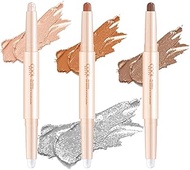 LAMUSELAND 3 Pcs Cream Eyeshadow Stick, 2 Tone Glitter Gradient Shimmer Double Heads Eyeshadow Stick