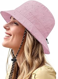 Pink Bucket Hat for Women Waterproof Rain Hat Wide Brim Packable Sun Hat UV Protection Summer Beach Fishing Hiking Safari Hat