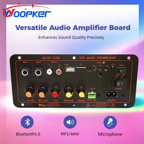 Woopker Power Amplifier Board D300 Audio Amplification Board 600W Bluetooth 5.0 Dual Microphones Sup