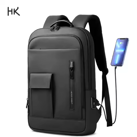 HK Multi-Pocket Slim Backpack for Men Business 15.6" Laptop Bag USB Charging Lightweight College Tra