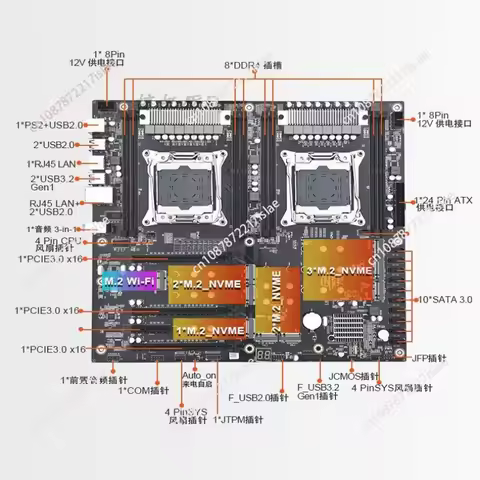 Hash MotherboardX99X Dual-Socket PLUS Motherboard LGA2011-3 Processor, DDR4 Memory, 6PCIE Graphics C
