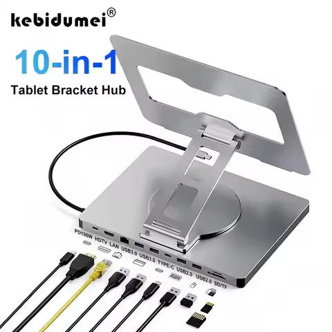 10-in-1 Tablet Holder Docking Station USB C HUB 4K60Hz HD 1000Mbps Ethernet USB3.0 5Gbps Data Transf