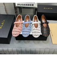 ALAIA 4 Colors Cowhide Patchwork Mesh Rubber Outsole Round Toe Shoes Ballet Flat Lady's Shoes