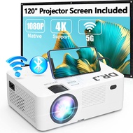 DRJ 5G WiFi Bluetooth Projector Full HD Native 1080P Projector 9500Lumens with Wireless Mirroring Screen Compatible with TV Stick/HDMI/DVD Player/AV for Theater Movies [120" Projector Screen Included]