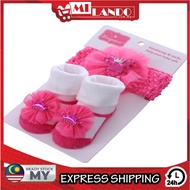 MILANDO Princess Baby Sock Newborn Girl Sock Set Bow Headband Anti Slip Cotton Sock Stoking (Type 2)