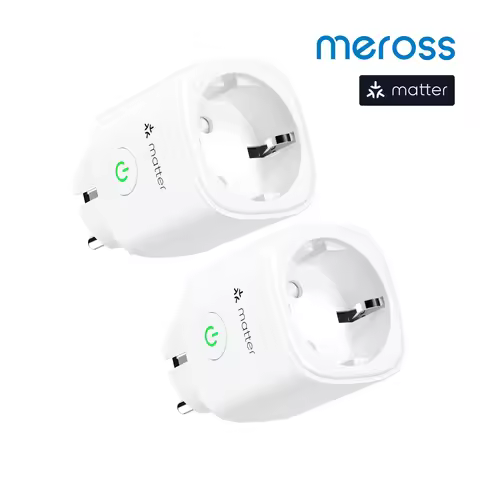 Meross 2 Pack 16A Matter Smart Wi-Fi EU Plug with Energy Monitor Function Work with Apple Homekit Go