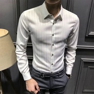 COD Long-sleeved shirt casual slim-fit stylish and trendy clothing for young men wrinkle-free mens