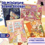 Lazy Cat 3D Miniature Scenes Sticker DIY Cute Cartoon Korean Style Scenes Building PET Sticker Hei B