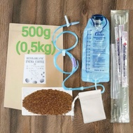 1 Medical/GREETMED bag (1200ml) + 10 plastic infusion lines fr12_500mm + 15 filter bags +500G ENEMA 