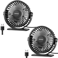 TriPole Desk Fan 2 Pack Black USB Powered Small Portable Fan, 3 Speeds Adjustable Strong Breeze Mini