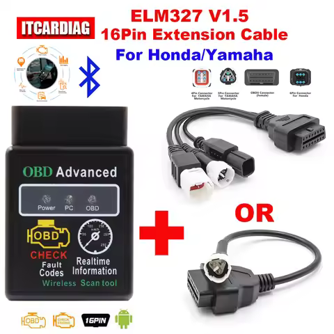 ELM327 V1.5 Bluetooth for Yamaha y15 EFI Motorcycle for Honda Motorbike 3+4+6pin To 16pin OBD2 Cable