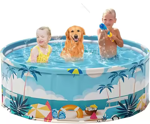 Foldable Pool 62.9"x17.7" for Kids & Pets, Hard Plastic, Anti-Slip, Portable, Indoor/Outdoor
