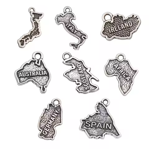 10pcs Alloy Germany Scotland Italy Spain Ireland Africa Australia Ireland Country Map Charms