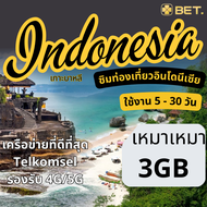 Indonesia Internet SIM อินโดนีเซีย เต็มสปิด 4G/5G ไม่จำกัดเน็ต เหมา 3GB/5GB/10GB/20GB/30GB/50GB/UNL