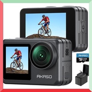 AKASO Brave 7 LE 4K Action Camera Bundle with Underwater Case, Stabilization, Dual Screen, and Extra