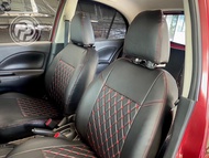 หุ้มเบาะสวมทับตรงรุ่น nissan  march  ลาย 5d   สี ดำด้ายแดง    หุ้มเบาะพีพีออโต้