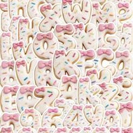 62 Pcs Donut Letter Stickers, 4 Cute Designs: Colorful Sprinkles, Pink Bow, Strawberry, Honey Drizzl