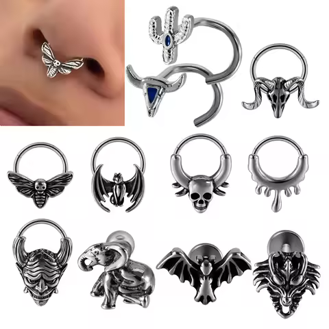 1PC Punk Skull Bee Bull Bat Water Melt Black Olil Drip Nose Septum Piercing Surgical Steel Labret Li