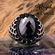 Royal Jewelry Fashion Accessories Cincin Lelaki Hitam Men's Punk Black Zirconium Diamond Batu Permata Cutout Pattern Ring Y826