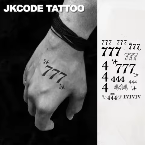Waterproof Semi-permanent Tattoos, Hands, Arabic numeral，Lucky 7, Temporary Tattoos,Finger Tattoos, 