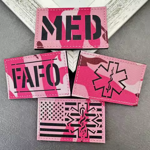 1pc Pink IR Reflective Patch EMT EMS Emergency Medical Tactical Patch Hook and Loop Tactical Badges 
