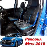 Semi Leather PVC Car Seat Cover - Perodua Myvi 2015 Lagi Best (Black Base &amp; Blue Lining) - Sarung Kusyen Kereta Biru