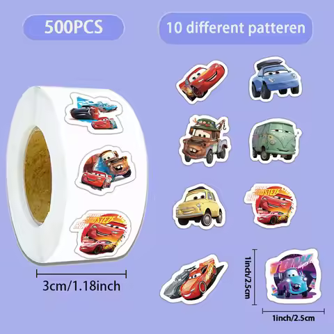500 Disney Lightning McQueen Sticker Rolls (2.5 cm X 1 inch) - Lightning McQueen, Etc. - Self Adhesi