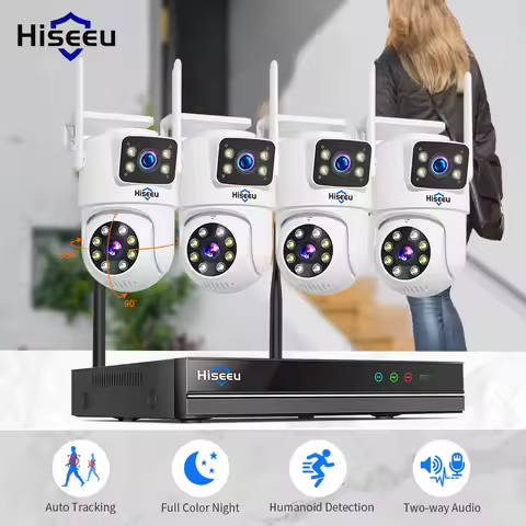 Hiseeu 3K 6MP Dual Lens WiFi CCTV Surveillance Kit Automatic Tracking Color Night Vision P2P 10CH NV