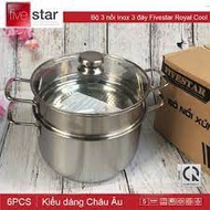 [Genuine Product] Fivestar 3-Bottom Stainless Steel Steamer Set, 26cm Kinh Lid, Kitchen, Genuine Induction, 5