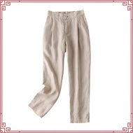 LAHSTORE women's baggy pants in linen with elastic waistband QD02 (Beige, Black, White)