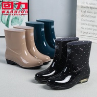 Warrior Rain Boots Ladies Fashion Short Waterproof Shoes plus Velvet and Cotton Rain Boots Non Slip Abrasion Resistant Outer Wear Shoe Cover Rubber Shoes