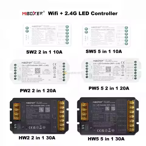 Miboxer WiFi+2.4G LED Controller SW2 PW2 HW2 2IN1 SW5 PW5 PW5 5IN1 12A 20A 30A Tuya APP Music Voice 