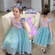 Princess Mermaid Dress for Kids Girl 8 Years Old Teens Terno for Girls 1 2 3 4 5 6 7 8 Year Old Fly Sleeve Pleated Mermaid Gown for Wedding Birthday